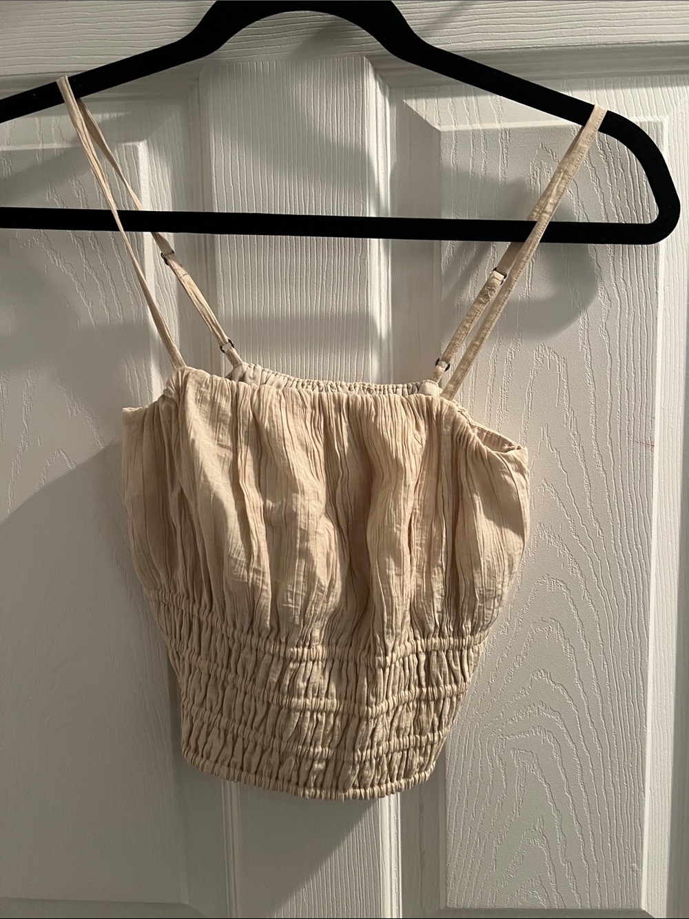 Shirred cream crop tank